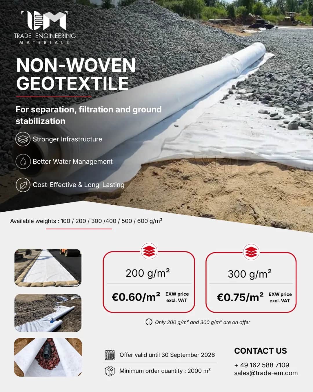 Geotekstil 200 g/m² – 0,60 €/m²